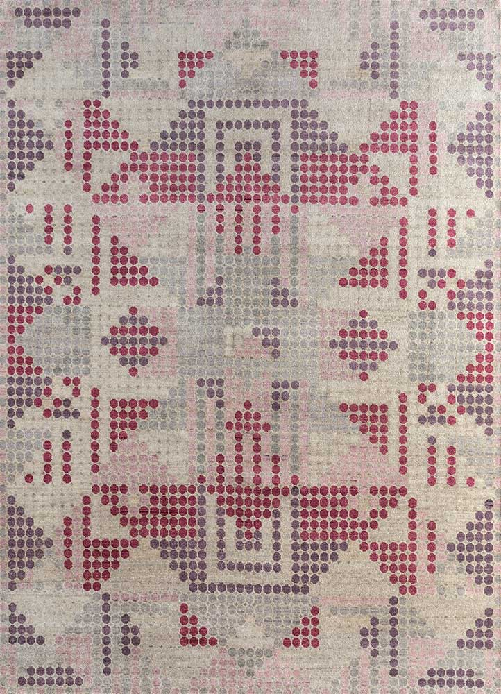 clan pink and purple wool Hand Knotted Rug - HeadShot