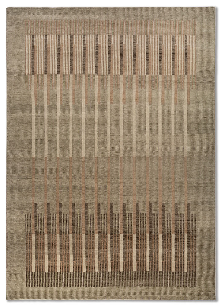 thyme beige and brown wool Hand Knotted Rug - HeadShot