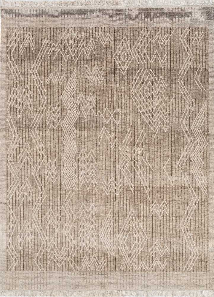  beige and brown wool Hand Knotted Rug