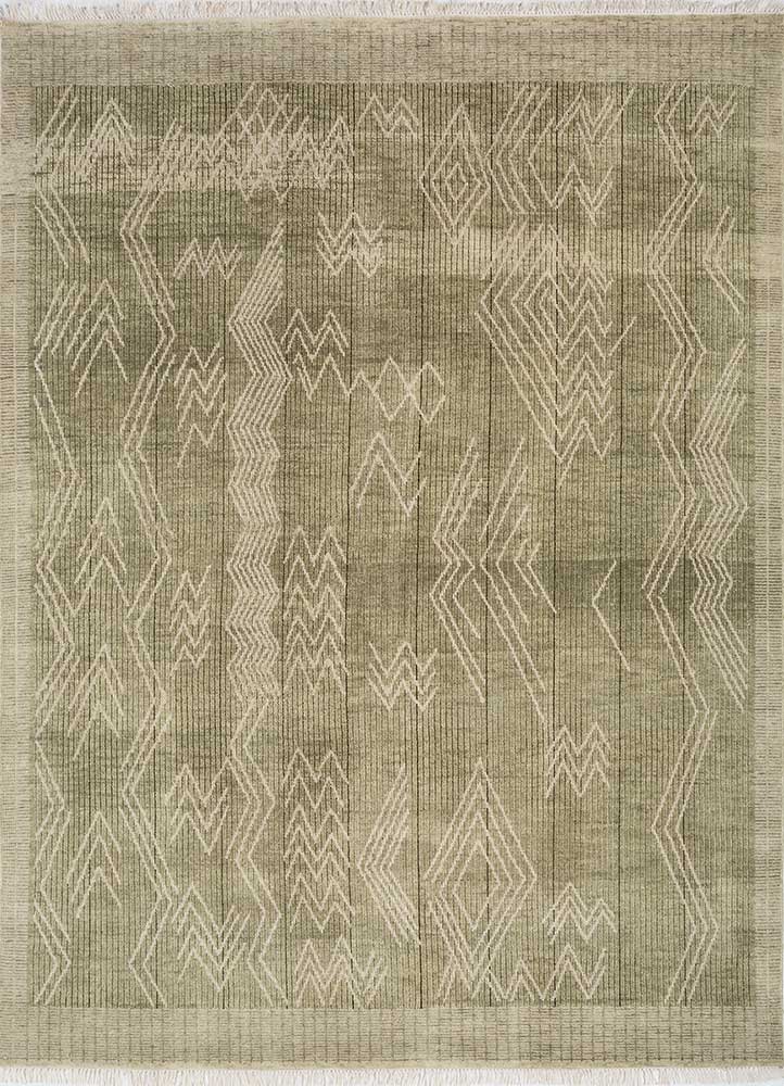  green wool Hand Knotted Rug