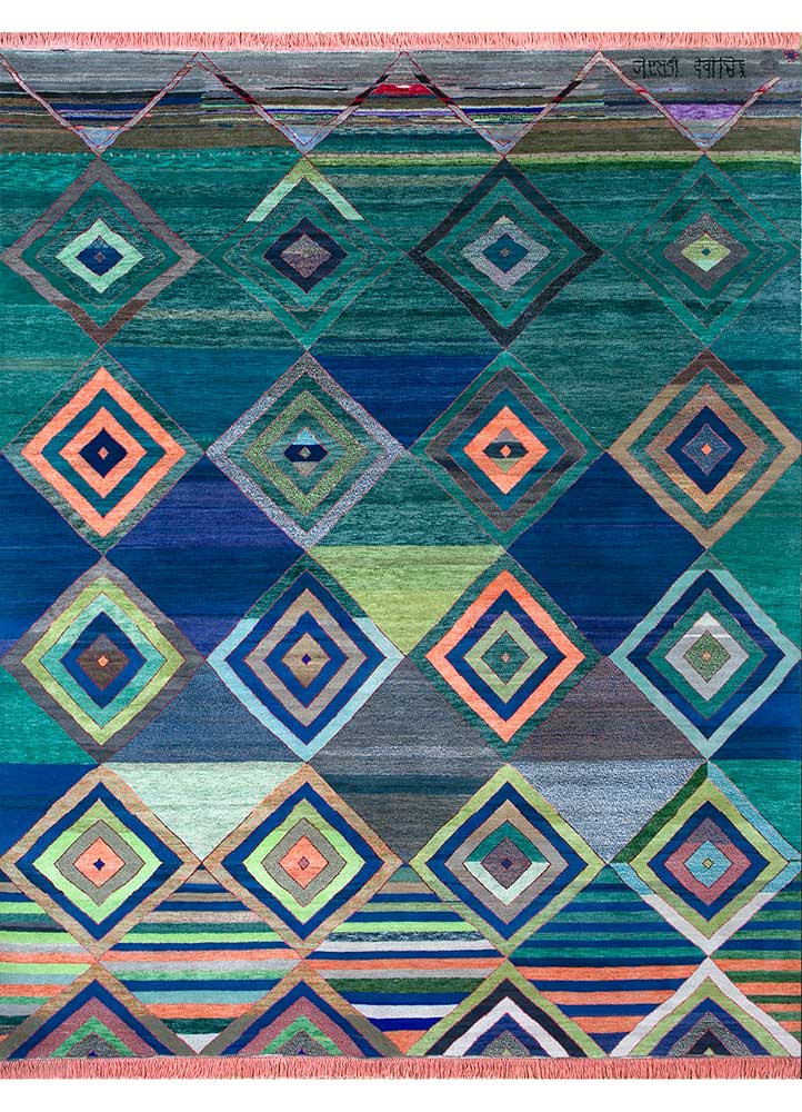 freedom manchaha green wool Hand Knotted Rug - HeadShot