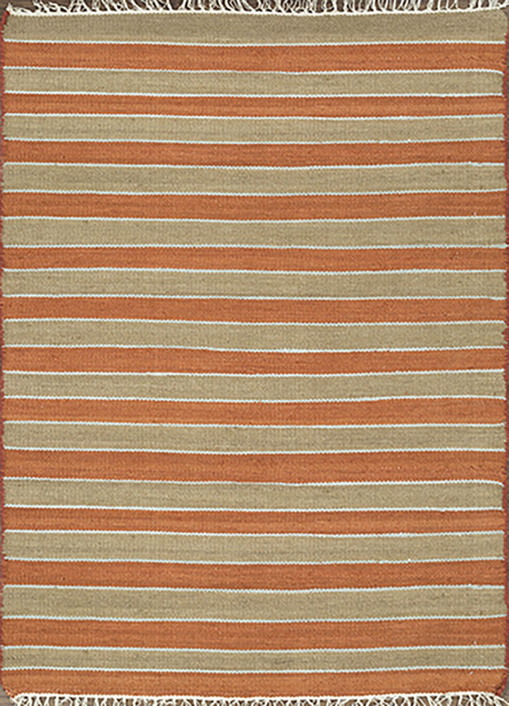 indusbar red and orange wool Flat Weaves Rug - HeadShot