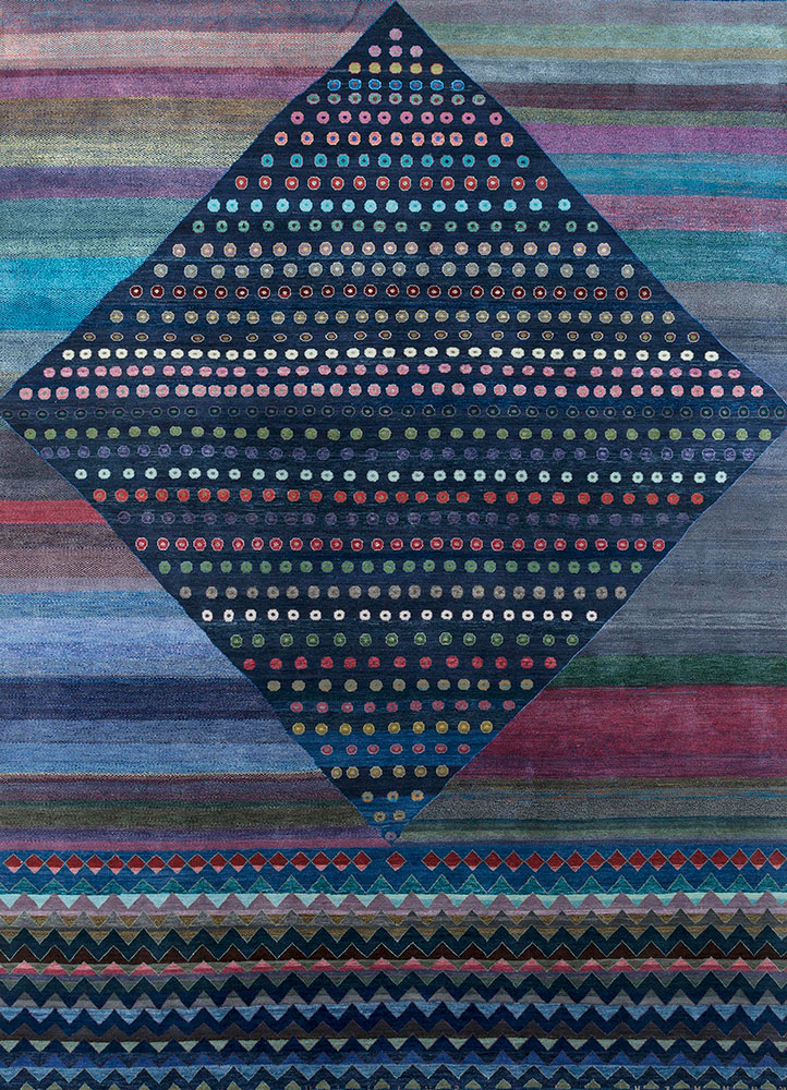 manchaha blue wool and bamboo silk Hand Knotted Rug - HeadShot