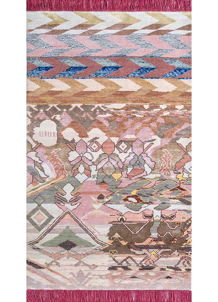 manchaha pink and purple wool and bamboo silk Hand Knotted Rug - HeadShot