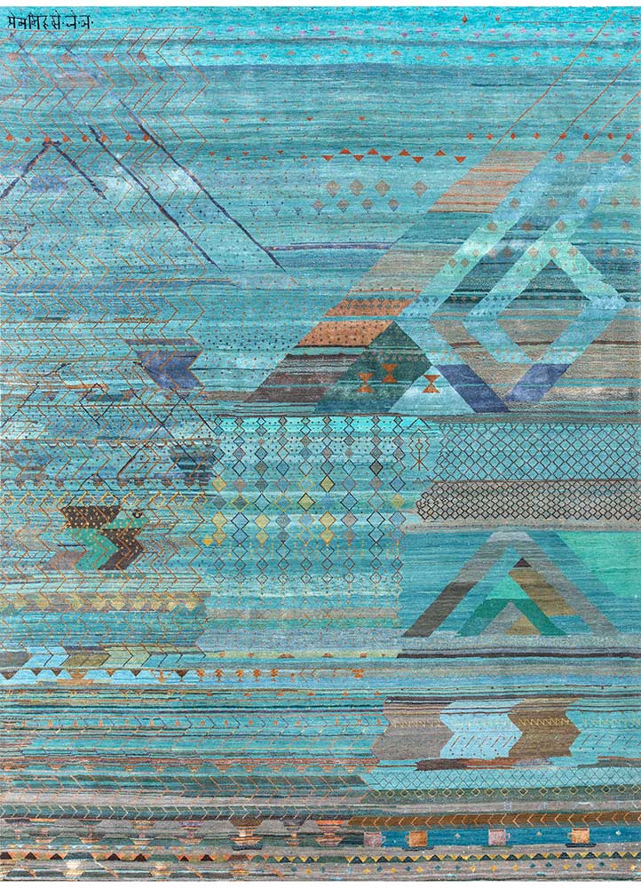 freedom manchaha blue wool and bamboo silk Hand Knotted Rug - HeadShot