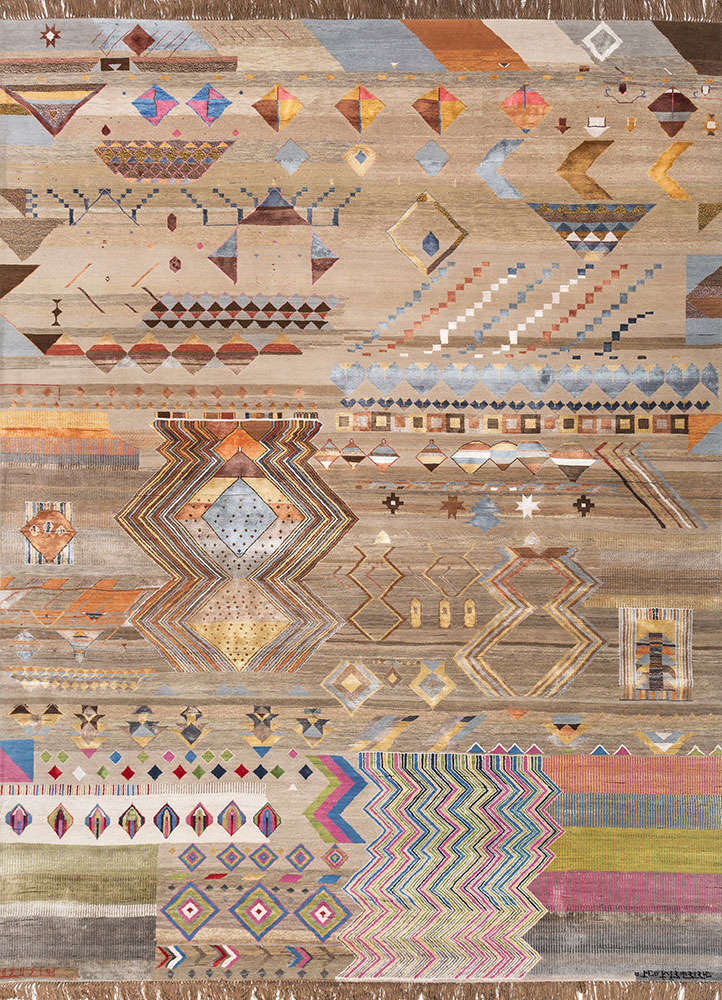 freedom manchaha beige and brown wool and bamboo silk Hand Knotted Rug - HeadShot