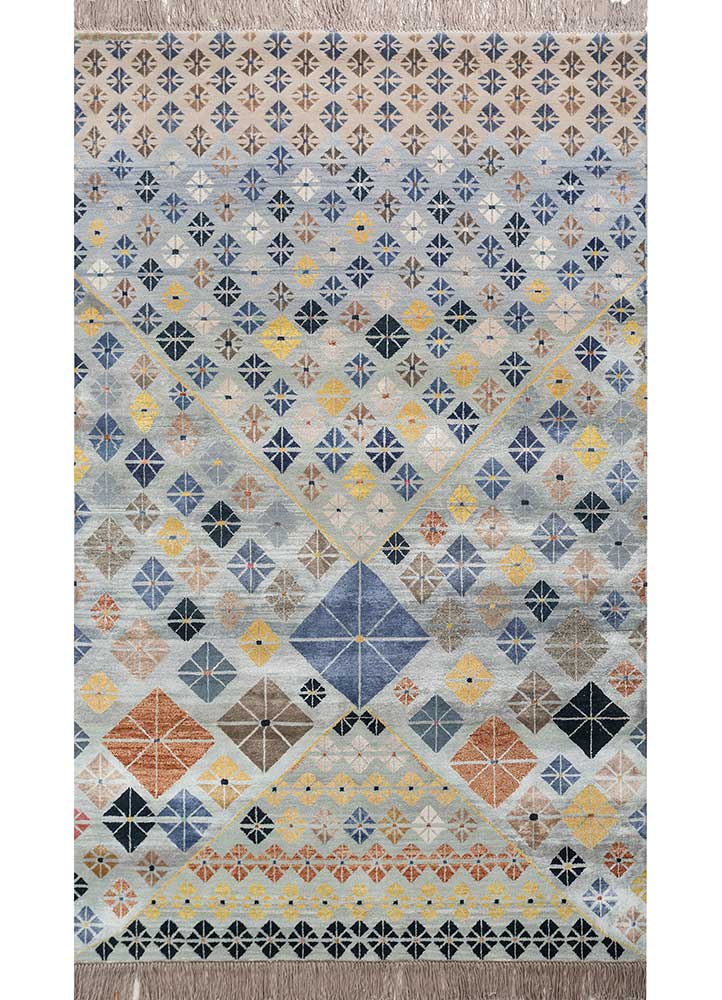 manchaha blue wool and bamboo silk Hand Knotted Rug - HeadShot