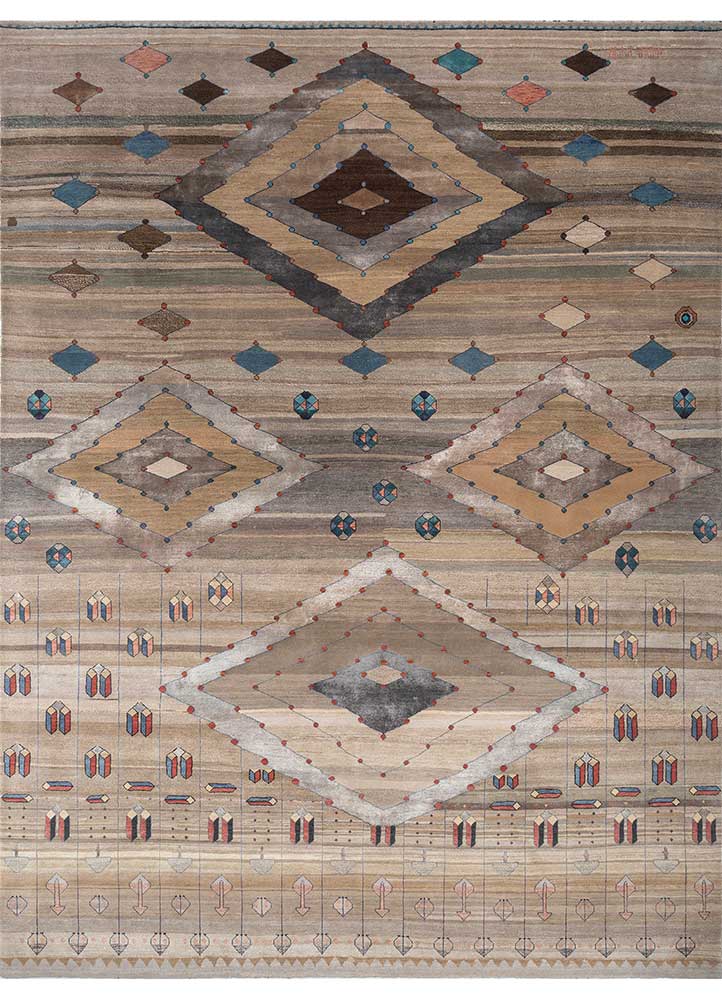 freedom manchaha beige and brown wool and bamboo silk Hand Knotted Rug - HeadShot