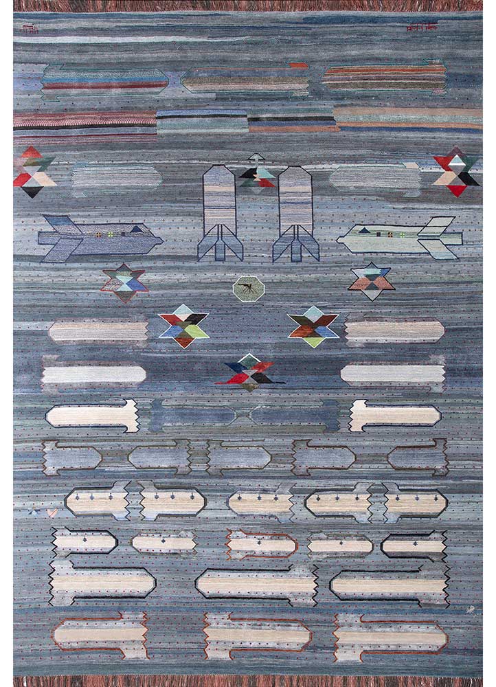 freedom manchaha blue wool and bamboo silk Hand Knotted Rug - HeadShot