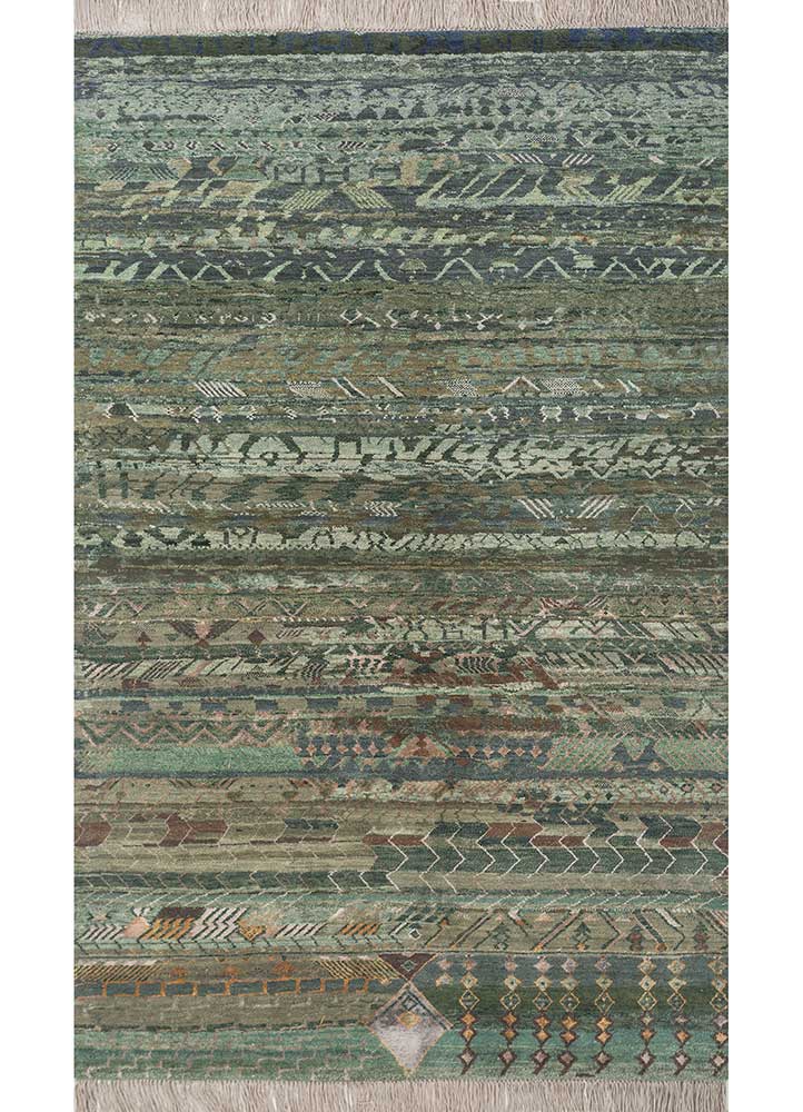 manchaha green wool and bamboo silk Hand Knotted Rug - HeadShot