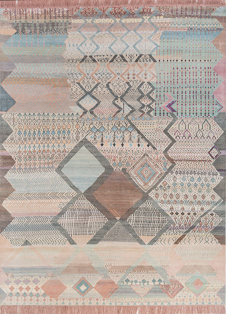 manchaha pink and purple wool and bamboo silk Hand Knotted Rug - HeadShot