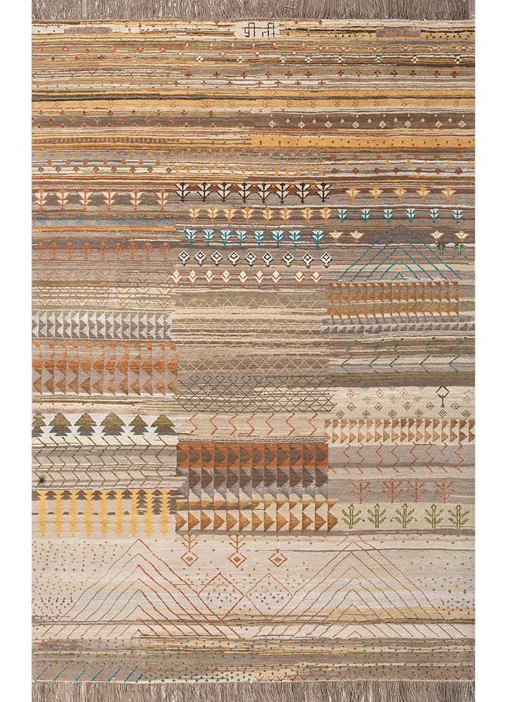 manchaha beige and brown wool and bamboo silk Hand Knotted Rug - HeadShot