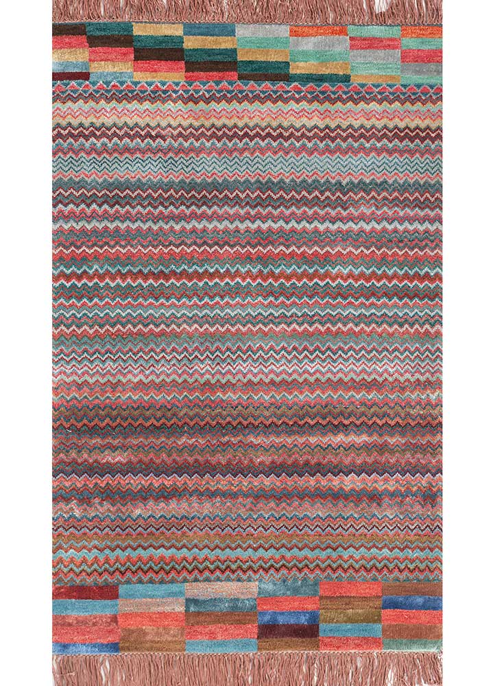 manchaha red and orange wool and bamboo silk Hand Knotted Rug - HeadShot