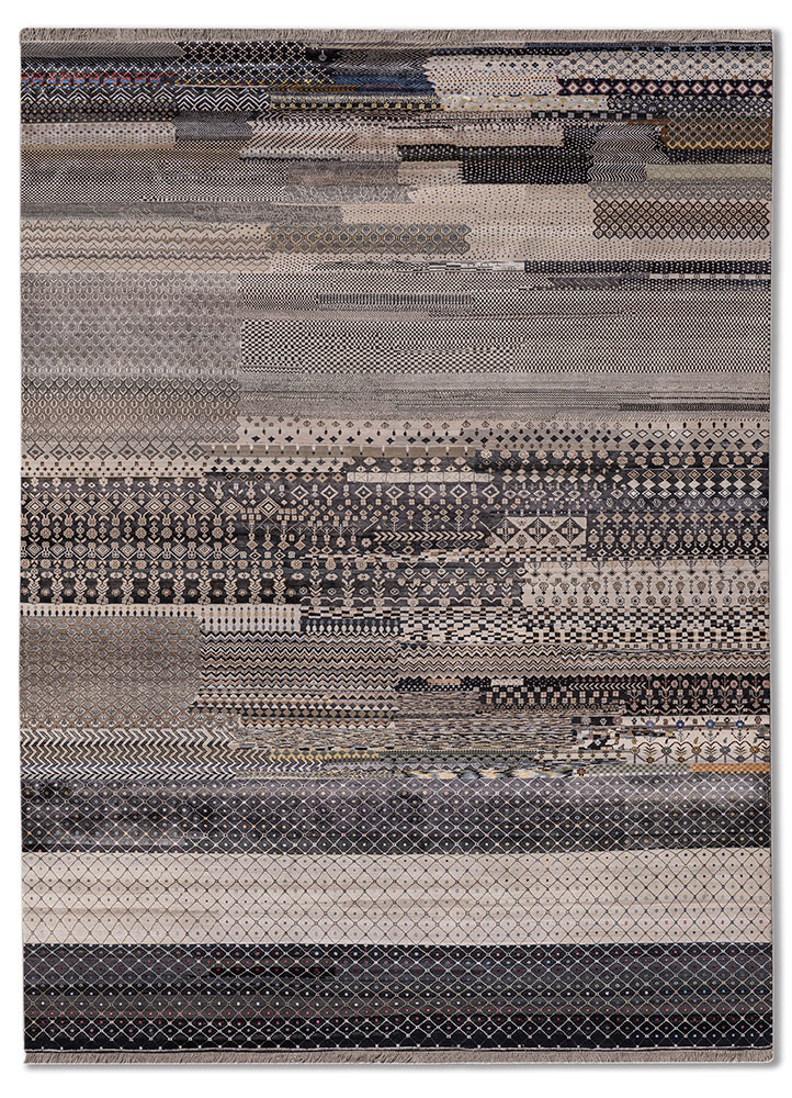Saajhedaari grey and black wool and bamboo silk Hand Knotted Rug