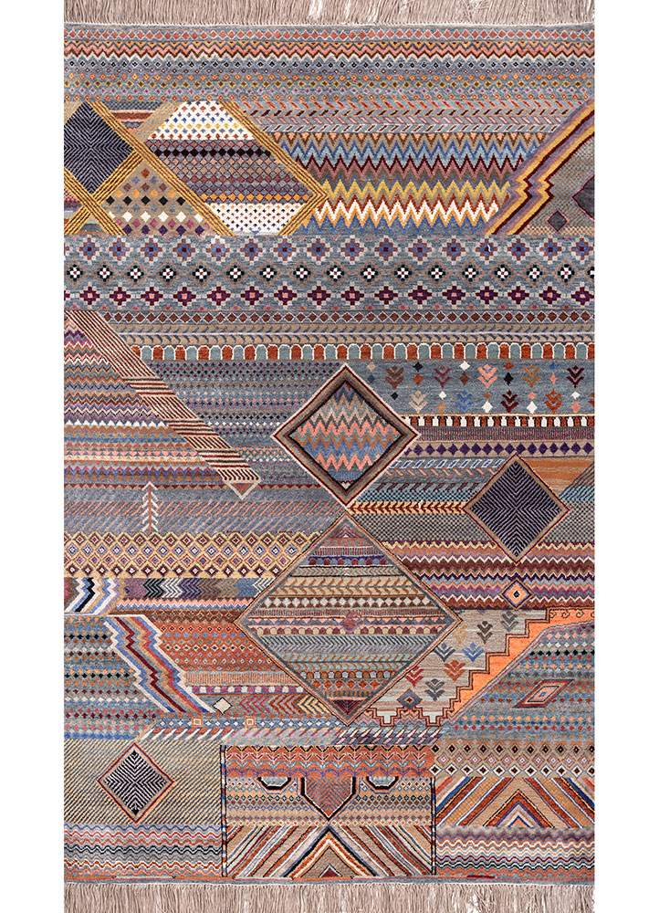 manchaha blue wool and bamboo silk Hand Knotted Rug - HeadShot