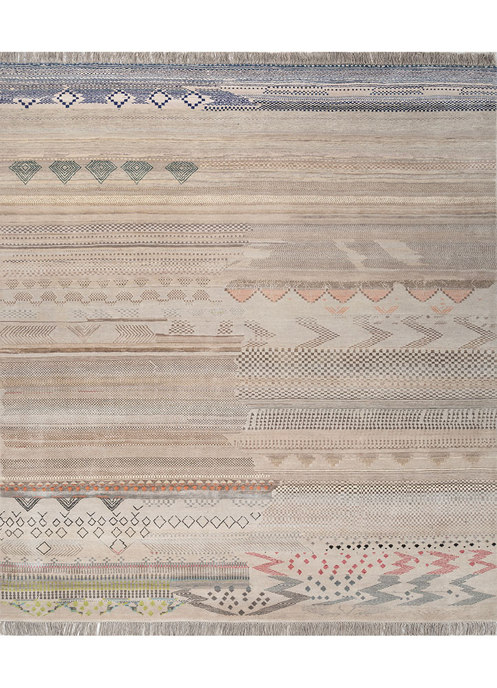 manchaha ivory wool and bamboo silk Hand Knotted Rug - HeadShot