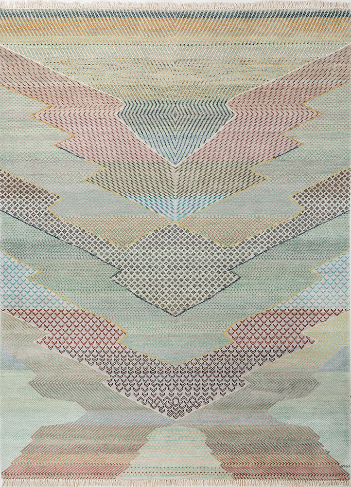 manchaha blue wool and bamboo silk Hand Knotted Rug - HeadShot