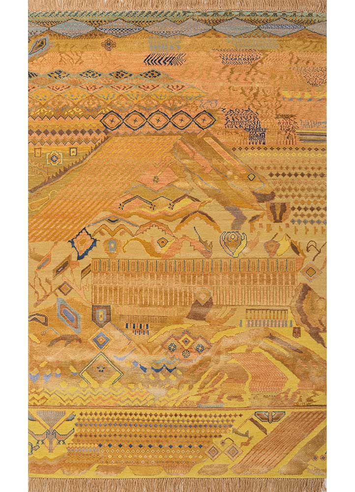 manchaha gold wool and bamboo silk Hand Knotted Rug - HeadShot