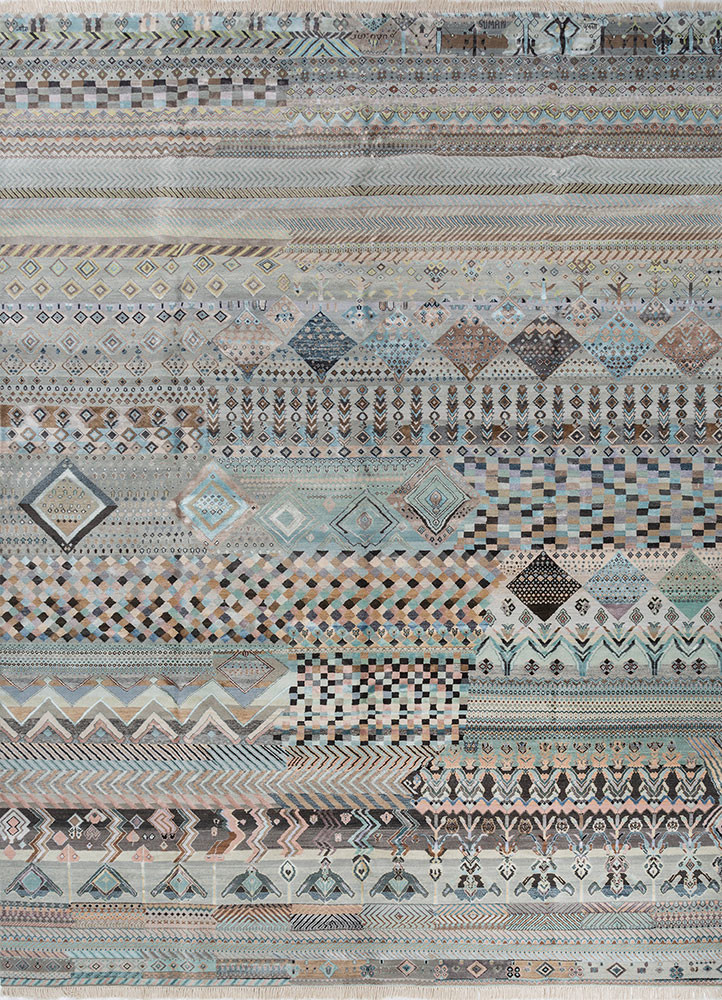 manchaha blue wool and bamboo silk Hand Knotted Rug - HeadShot manchaha blue wool and bamboo silk Hand Knotted Rug - HeadShot