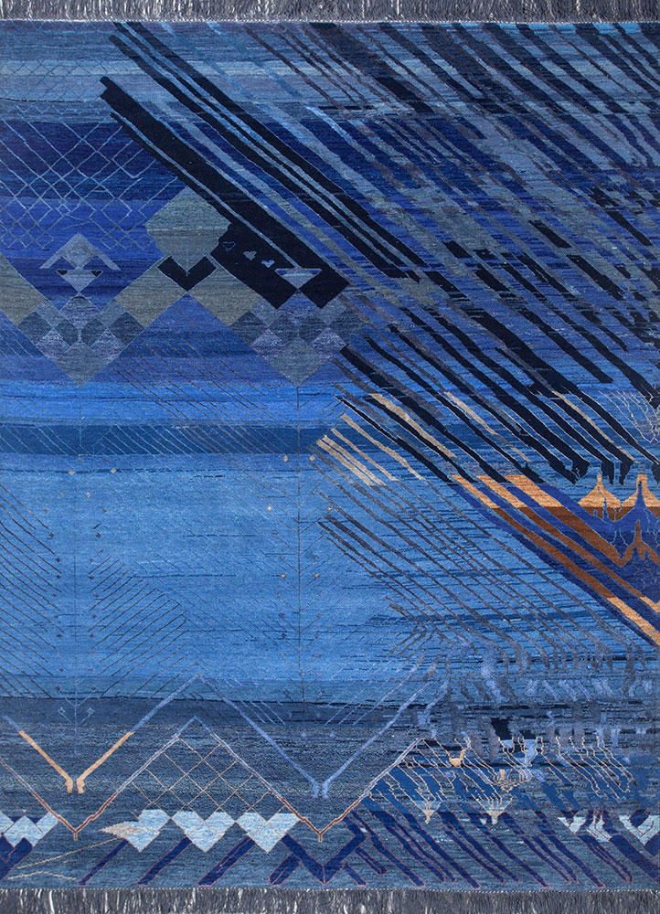 manchaha blue wool and bamboo silk Hand Knotted Rug - HeadShot