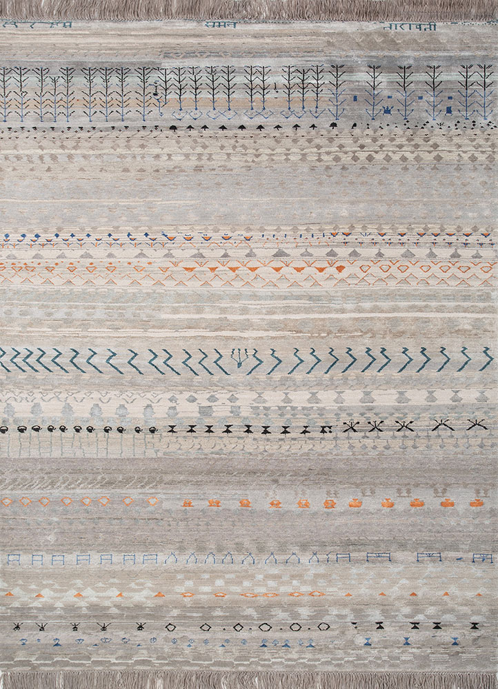 manchaha grey and black wool and bamboo silk Hand Knotted Rug - HeadShot