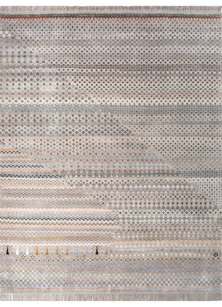 manchaha grey and black wool and bamboo silk Hand Knotted Rug - HeadShot