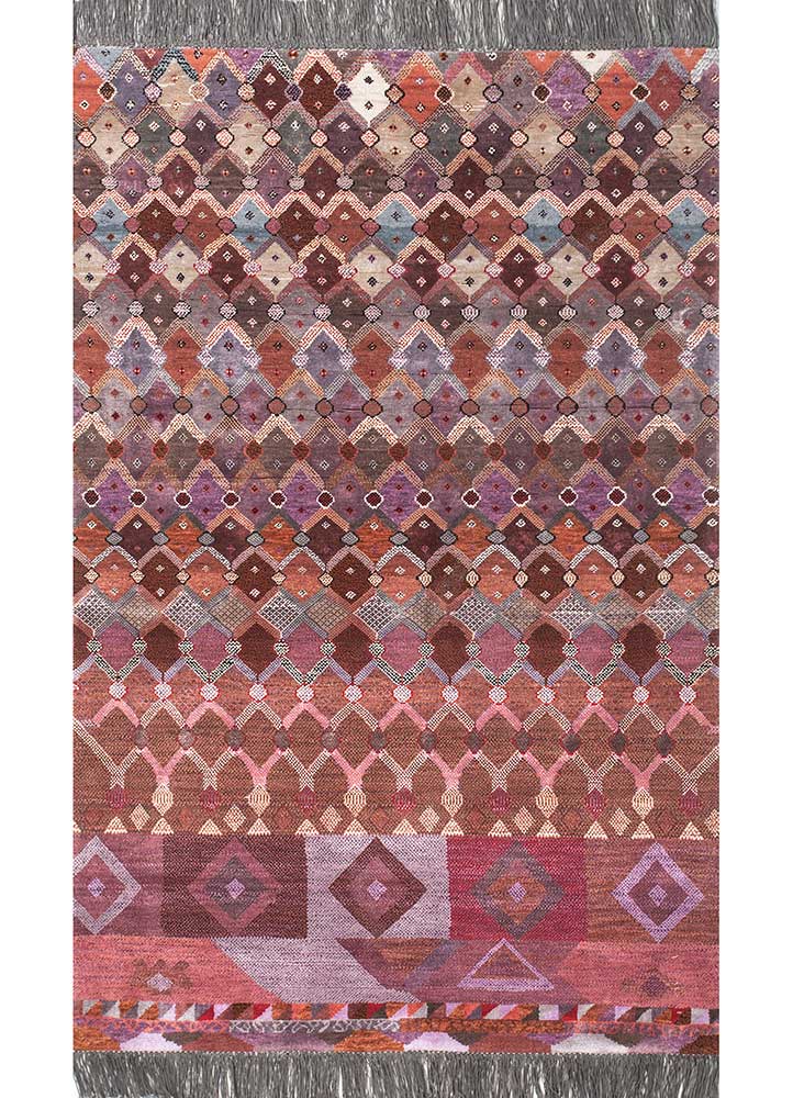 manchaha pink and purple wool and bamboo silk Hand Knotted Rug - HeadShot