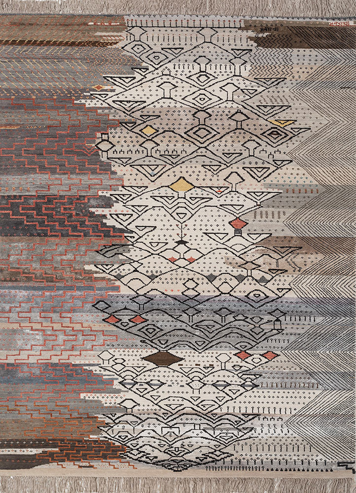 manchaha grey and black wool and bamboo silk Hand Knotted Rug - HeadShot manchaha grey and black wool and bamboo silk Hand Knotted Rug - HeadShot