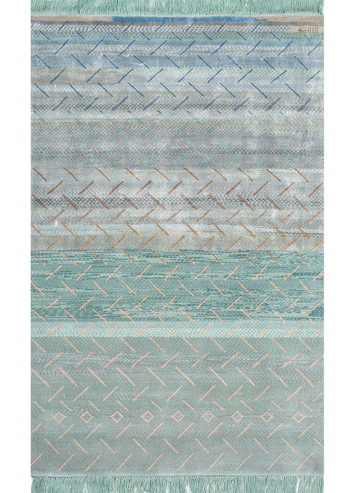 manchaha blue wool and bamboo silk Hand Knotted Rug - HeadShot