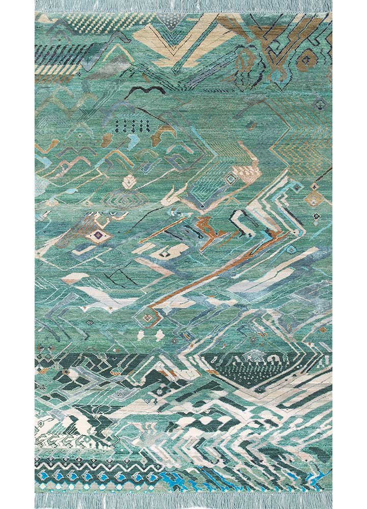 manchaha green wool and bamboo silk Hand Knotted Rug - HeadShot