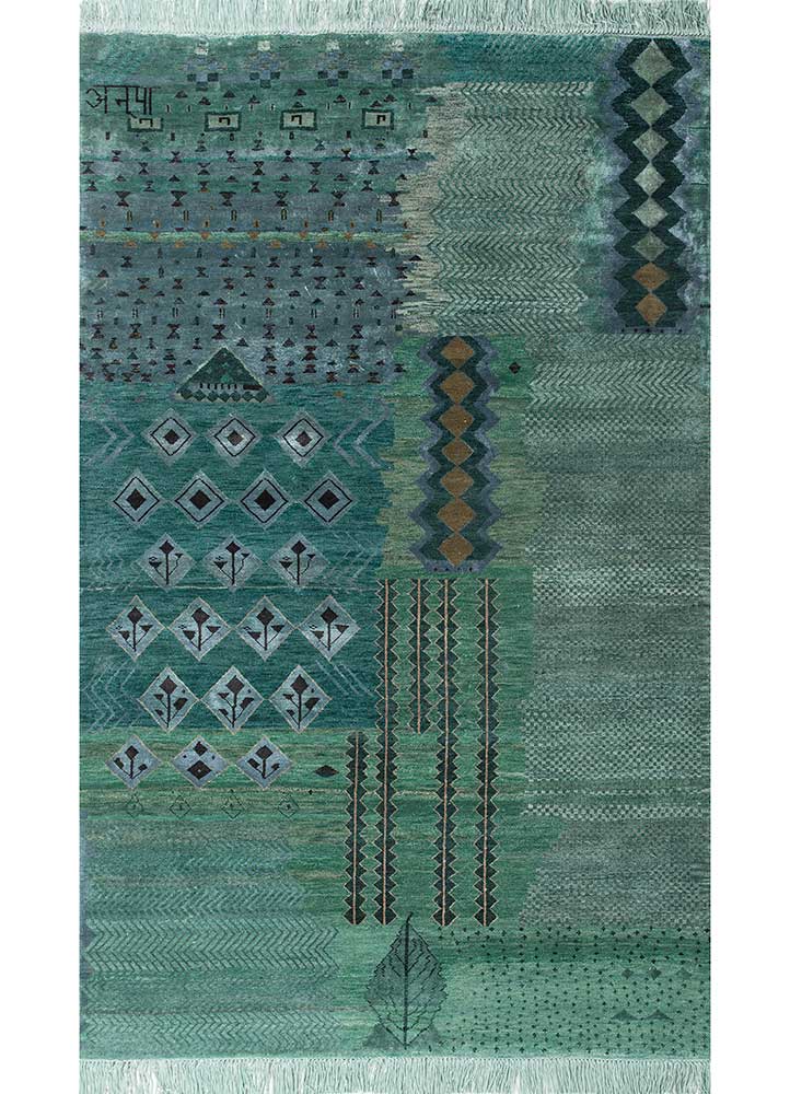 manchaha green wool and bamboo silk Hand Knotted Rug - HeadShot