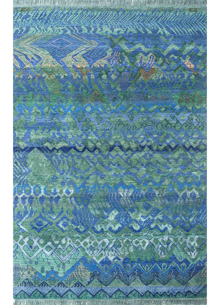 manchaha blue wool and bamboo silk Hand Knotted Rug - HeadShot