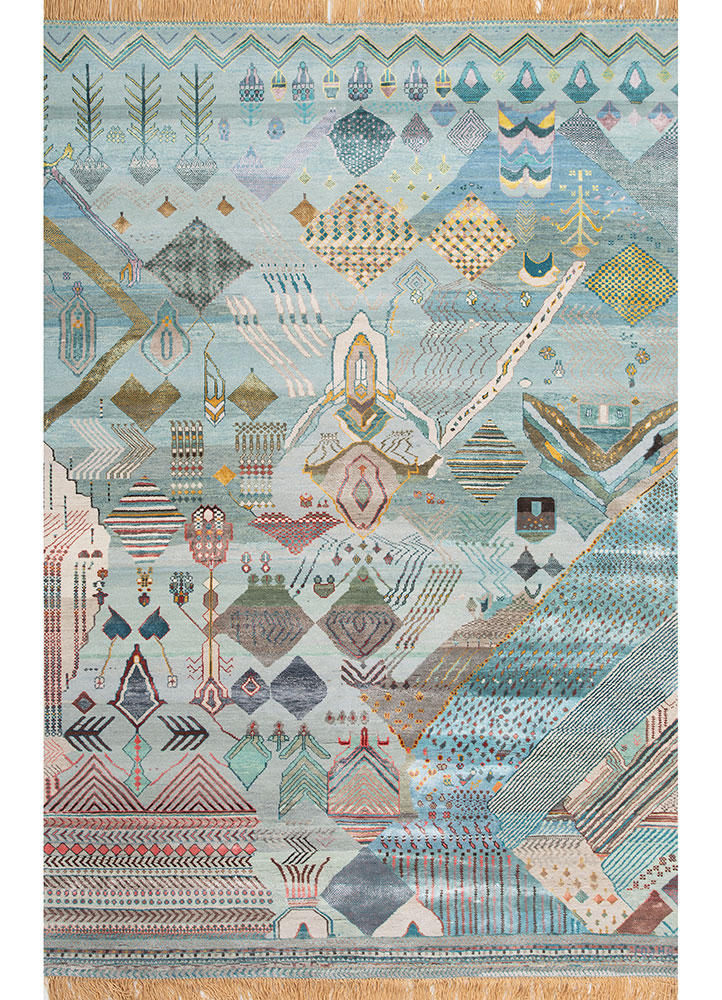 manchaha blue wool and bamboo silk Hand Knotted Rug - HeadShot