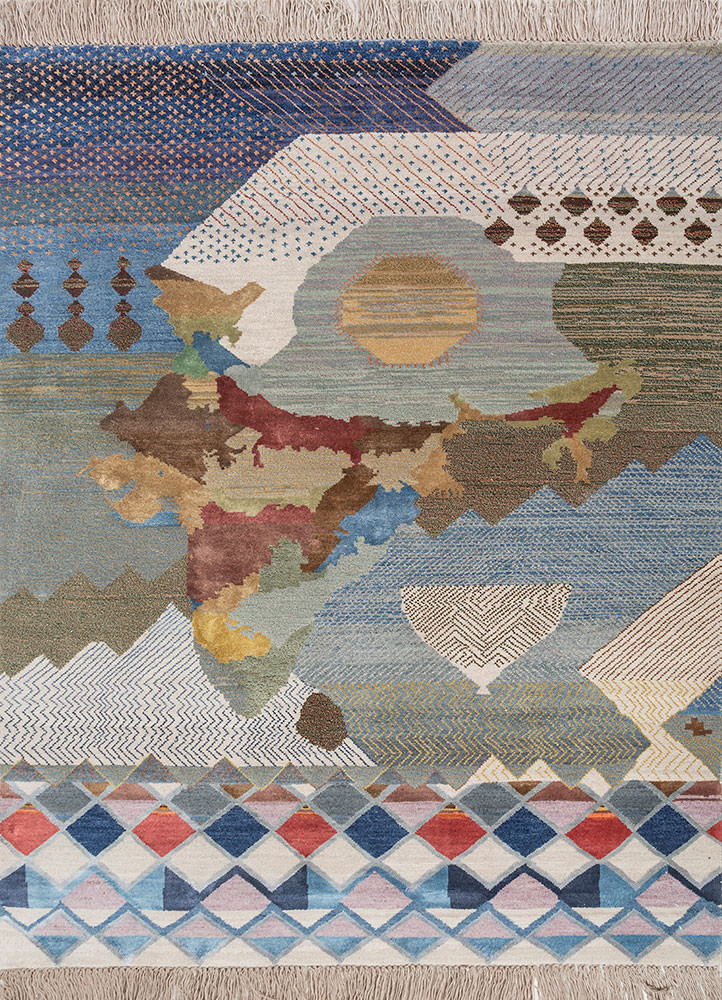 Bharat blue wool and bamboo silk Hand Knotted Rug
