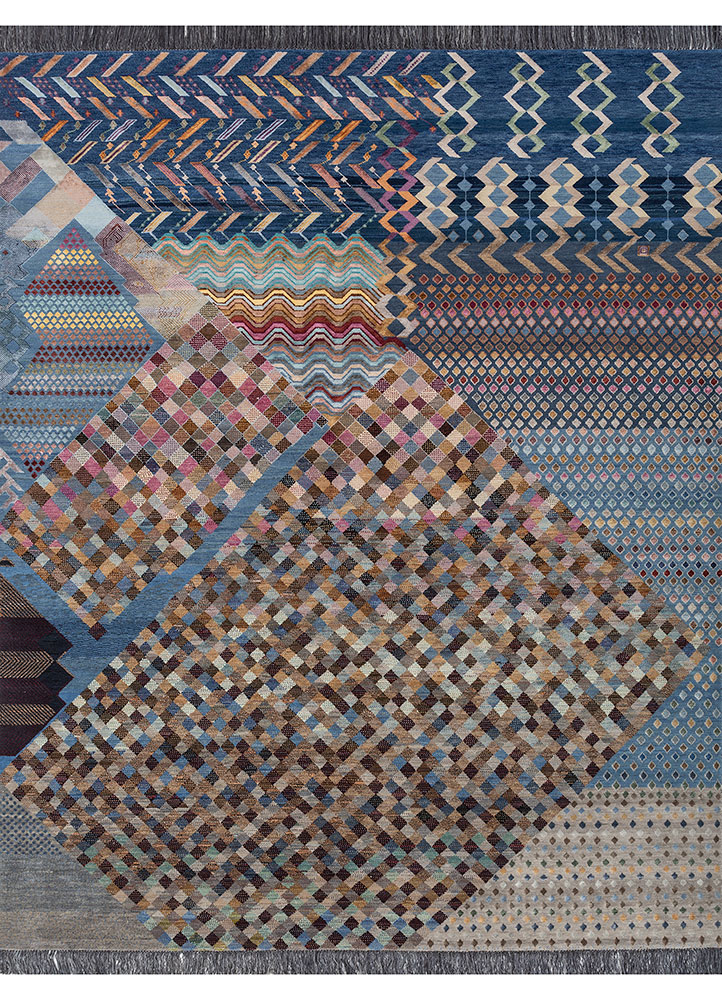 manchaha blue wool and bamboo silk Hand Knotted Rug - HeadShot