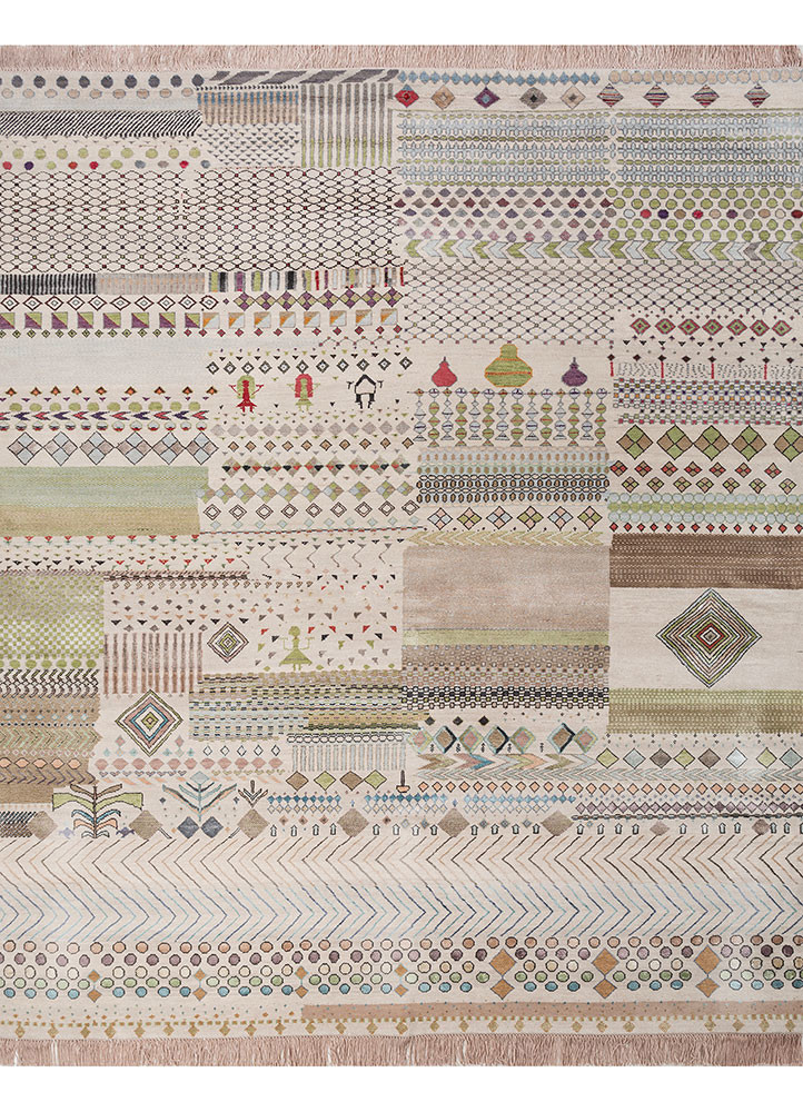 Gujariya ivory wool and bamboo silk Hand Knotted Rug