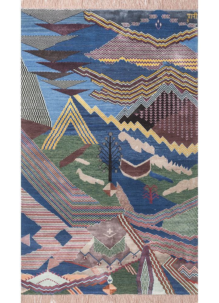 manchaha pink and purple wool and bamboo silk Hand Knotted Rug - HeadShot