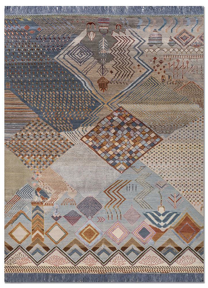 Saathiya blue wool and bamboo silk Hand Knotted Rug