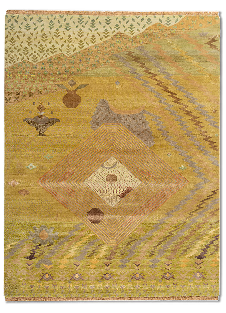 Aangan gold wool and bamboo silk Hand Knotted Rug