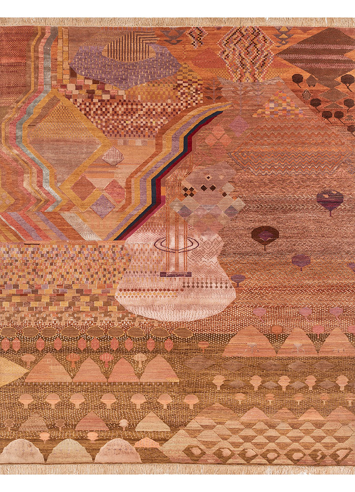 manchaha red and orange wool and bamboo silk Hand Knotted Rug - HeadShot