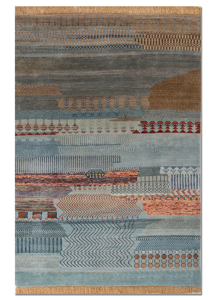 Khazane ki Naav blue wool and bamboo silk Hand Knotted Rug