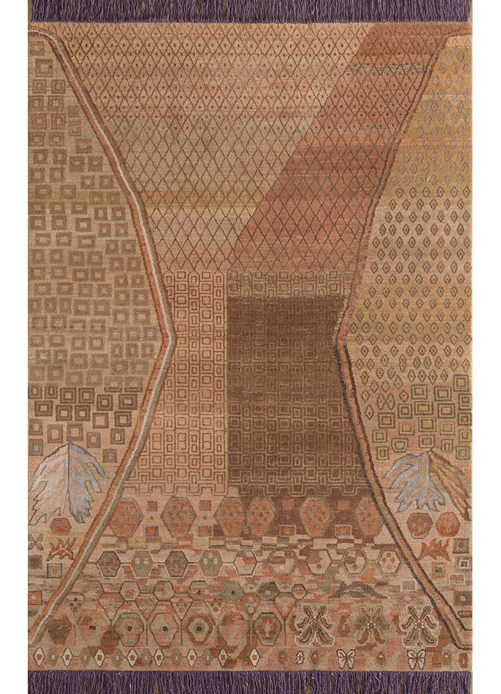 manchaha beige and brown wool and bamboo silk Hand Knotted Rug - HeadShot