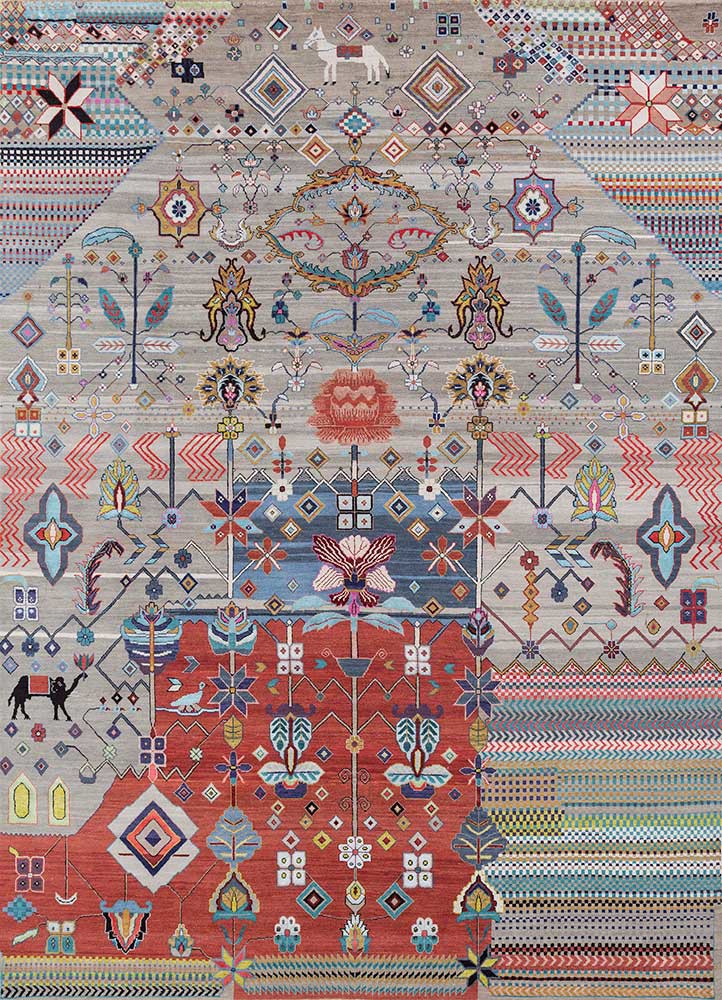  grey and black wool and bamboo silk Hand Knotted Rug