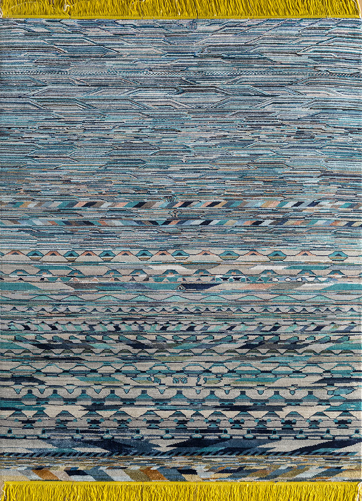 manchaha blue wool and bamboo silk Hand Knotted Rug - HeadShot