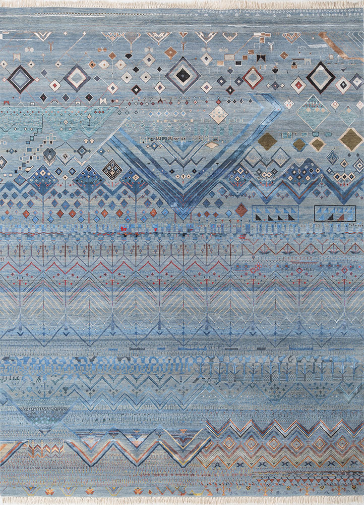 manchaha blue wool and bamboo silk Hand Knotted Rug - HeadShot manchaha blue wool and bamboo silk Hand Knotted Rug - HeadShot