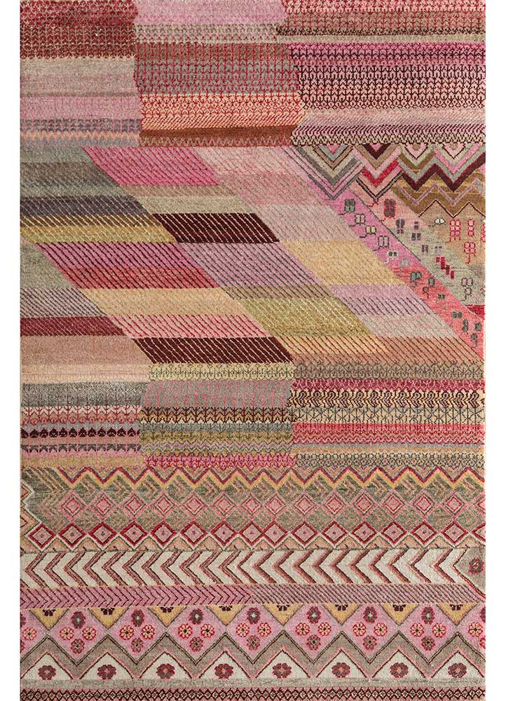 manchaha pink and purple wool and bamboo silk Hand Knotted Rug - HeadShot