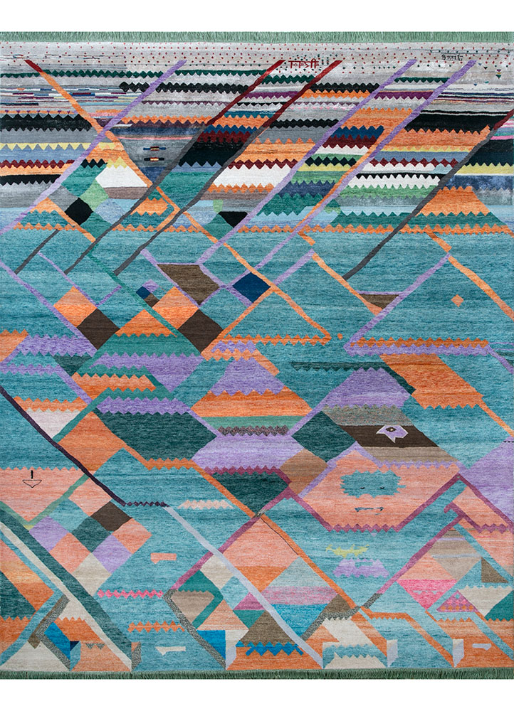 freedom manchaha blue wool and bamboo silk Hand Knotted Rug - HeadShot