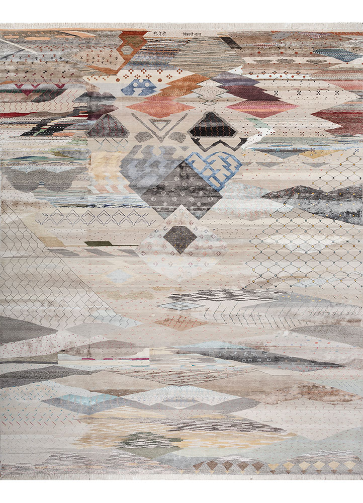 freedom manchaha ivory wool and bamboo silk Hand Knotted Rug - HeadShot