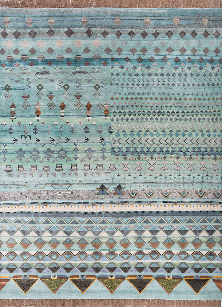 freedom manchaha blue wool and bamboo silk Hand Knotted Rug - HeadShot