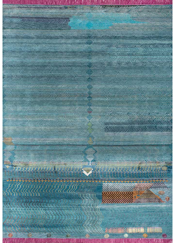 freedom manchaha blue wool and bamboo silk Hand Knotted Rug - HeadShot